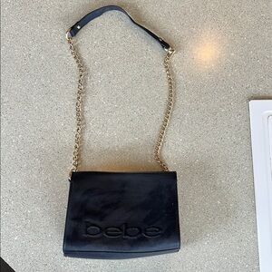 Bebe Black Crossbody Bag with Gold Chain